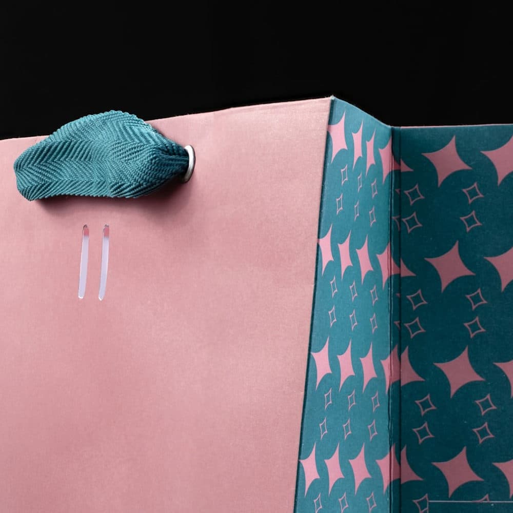 Patterned gift bag with a folded scarf