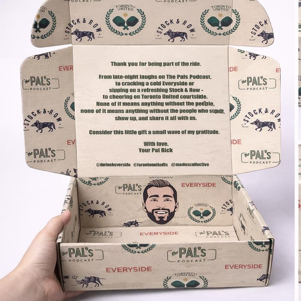 Custom Corrugated Boxes produced for Pals Podcast